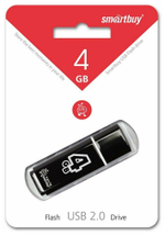 USB флеш накопитель 4 Gb SmartBuy Glossy, USB 2.0, черный, SB4GBGS-K (512764)