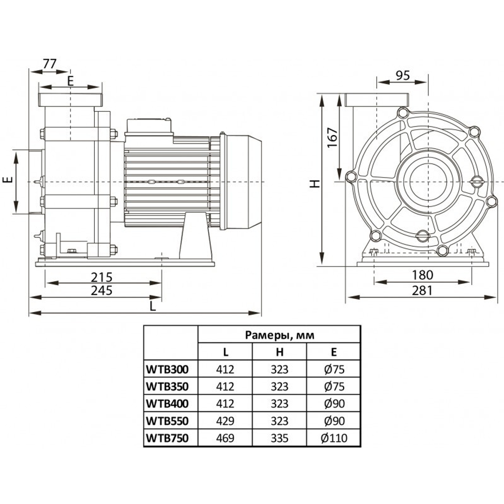 Насос WTB400 (WTB300T), без префильтра, 64м³/час, 380В