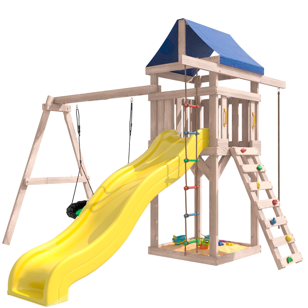 Детская площадка неокрашенная с качелями гнездо Свиби в зеленом цвете IgroWoods для улицы и дачи