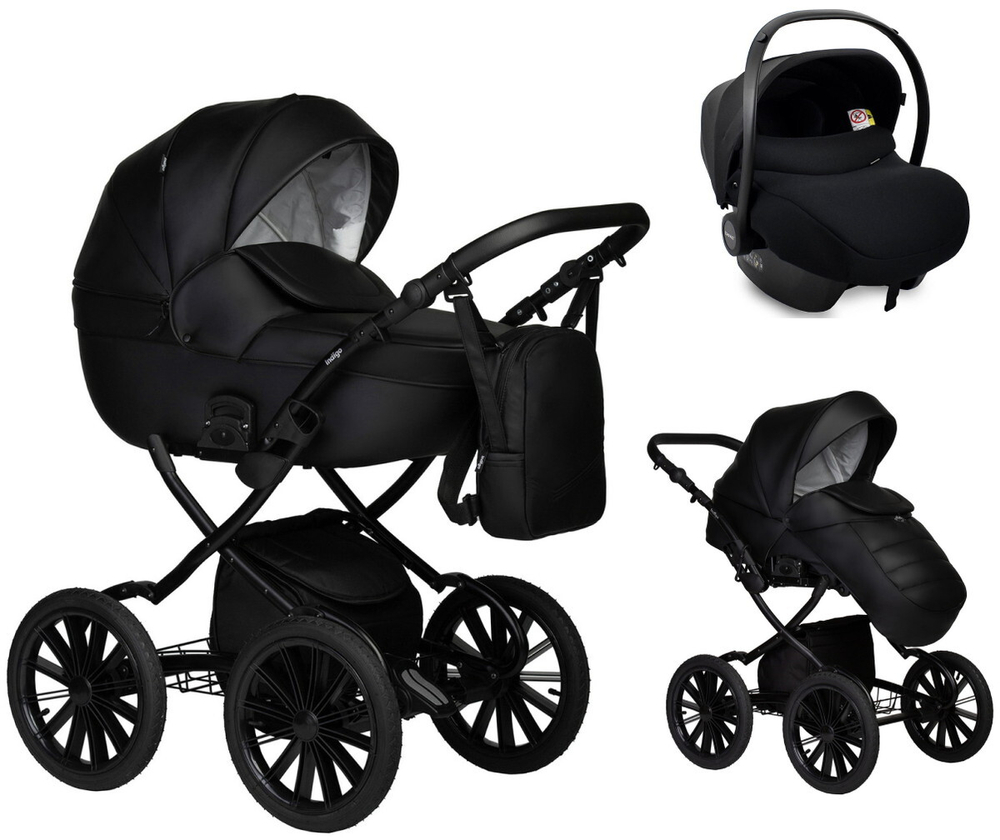 Детская коляска Indigo Mio Eco Plus 14 3 в 1 с автокреслом Avionaut Cosmo 01 черная кожа
