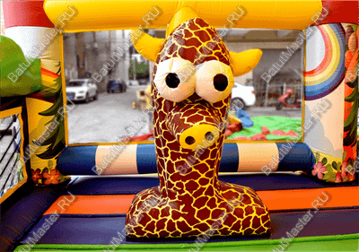 Надувной батут "Зверята с крышей 3" со скалодромом, 12*8*6 м