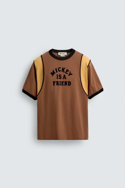 ZARA HARRY LAMBERT X DISNEY ФУТБОЛКА С КОНТРАСТНОЙ НАДПИСЬЮ, КОРИЧНЕВЫЙ