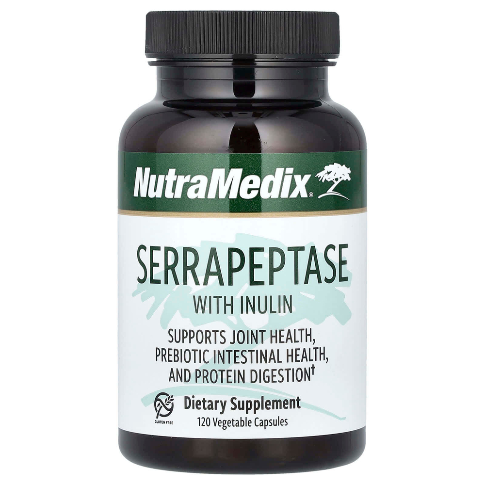 NutraMedix, Серрапептаза с инулином, 120 растительных капсул (500 мг на капсулу)