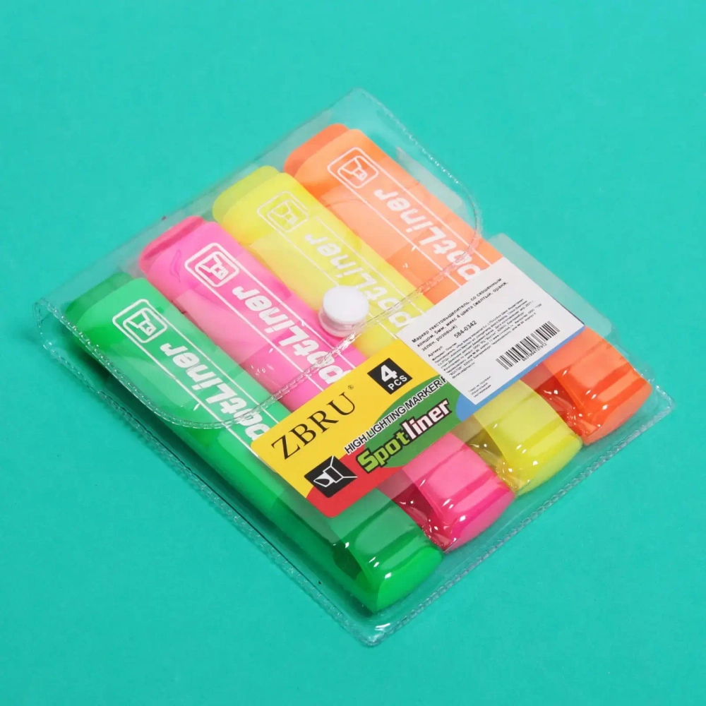 Маркер текстовыделитель 4шт, со скошенным концом, 5мм, микс 4 цвета, 12*2,5см (желтый, оранж, зелен, розовый), упак 11*14см