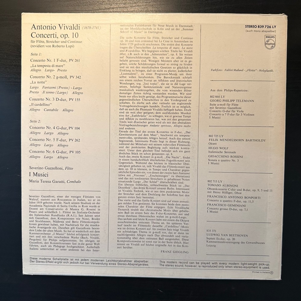 Вивальди -Полное собрание концертов для флейты, соч. 10 (Европа 1968г.)