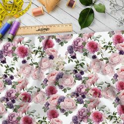 Ткань флис нарисованные маслом розы на белом фоне