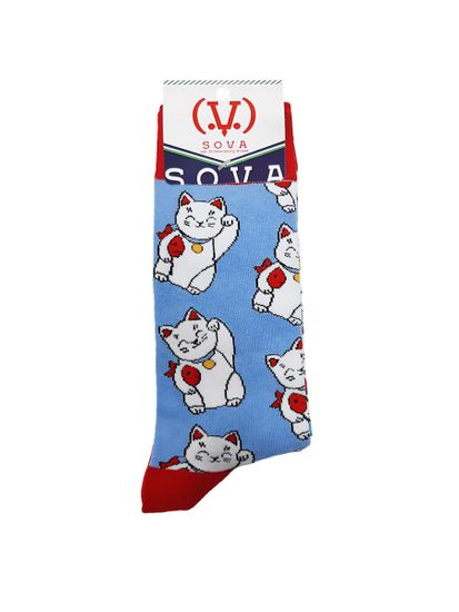 Носки Кошка удачи - Манэки неко, р-р 40-46 (голубой)