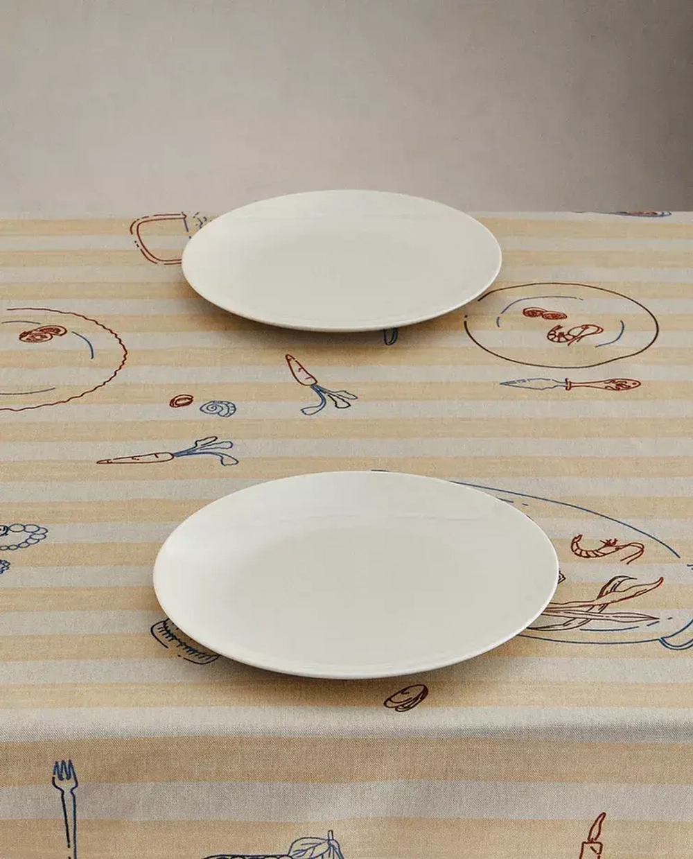 ZARA HOME ХЛОПКОВАЯ СКАТЕРТЬ С ПРИНТОМ, ЭКРЮ