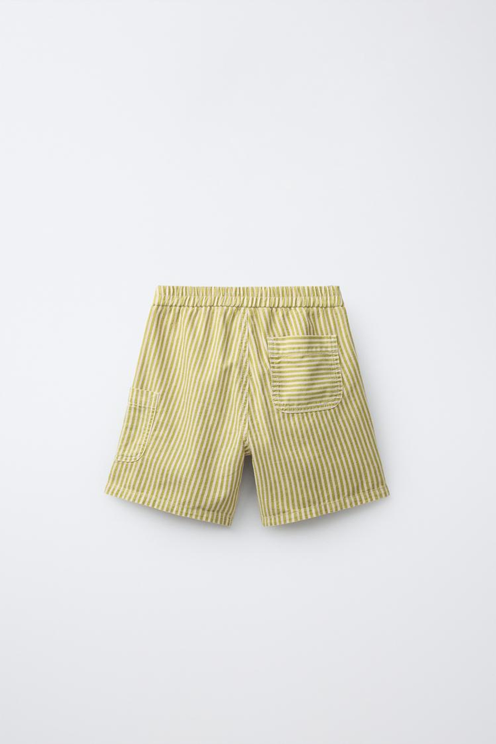 ZARA БЕРМУДЫ В ПОЛОСКУ ИЗ ХЛОПКА И ЛЬНА, ЭКРЮ/ЗЕЛЕНЫЙ