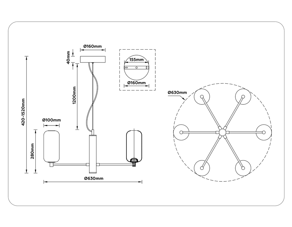 Светильник светодиодный подвесной LH11107/6 WH белый 24W 3000K D630*280