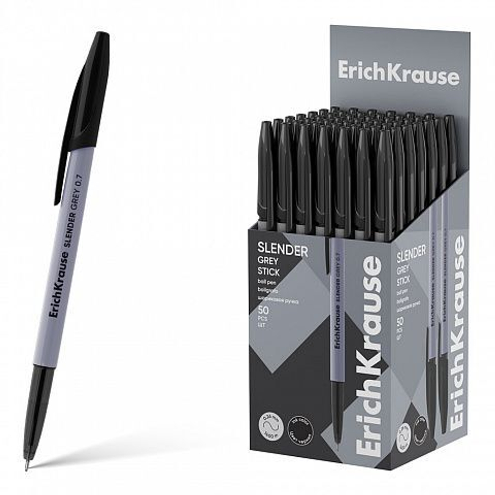 Ручка шар. EK Slender Stick Grey 0.7, Super Glide Technology, цвет чернил чёрный