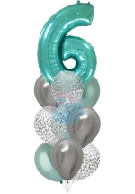 Фонтан c зеленой цифрой «6» из 10 воздушных шаров с гелием