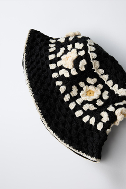 ZARA ПАНАМА С КРУЖЕВОМ КРОШЕ, ЧЕРНЫЙ