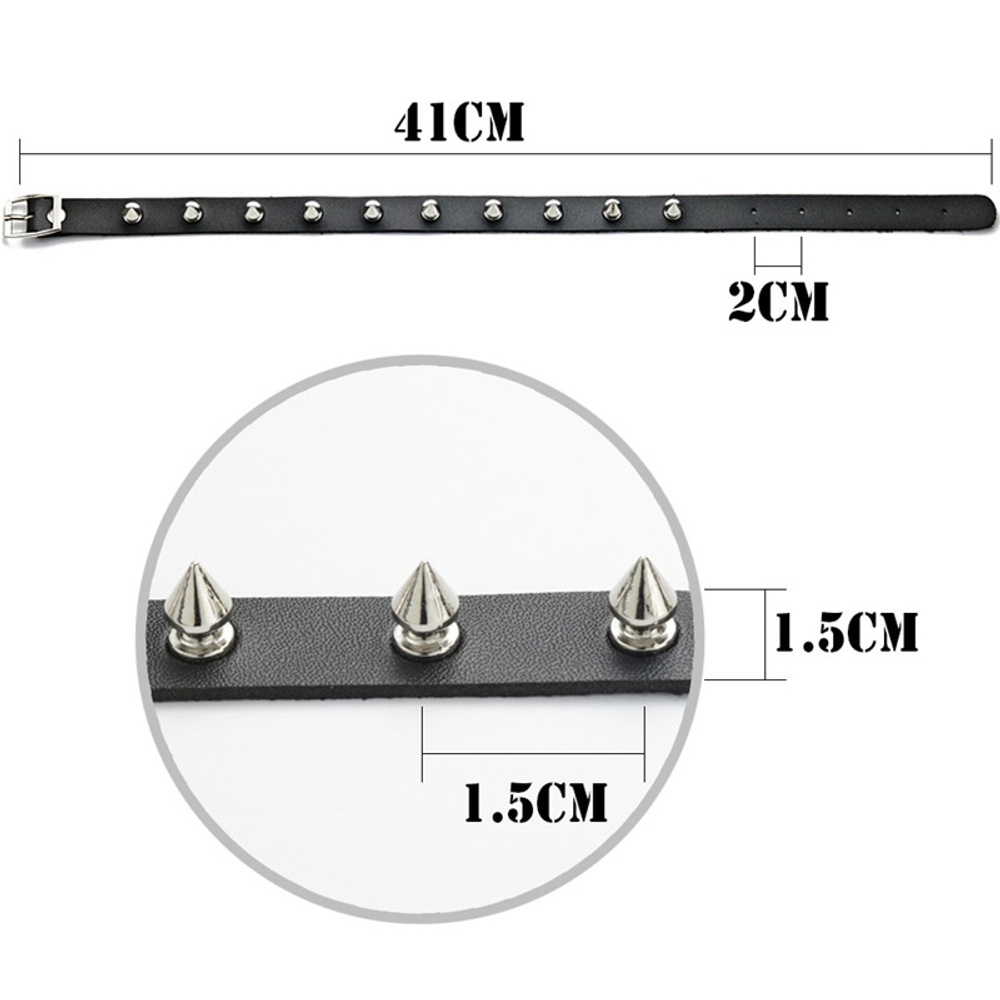 Чокер на шею с шипами черный. ПУ кожа. Готические украшения.