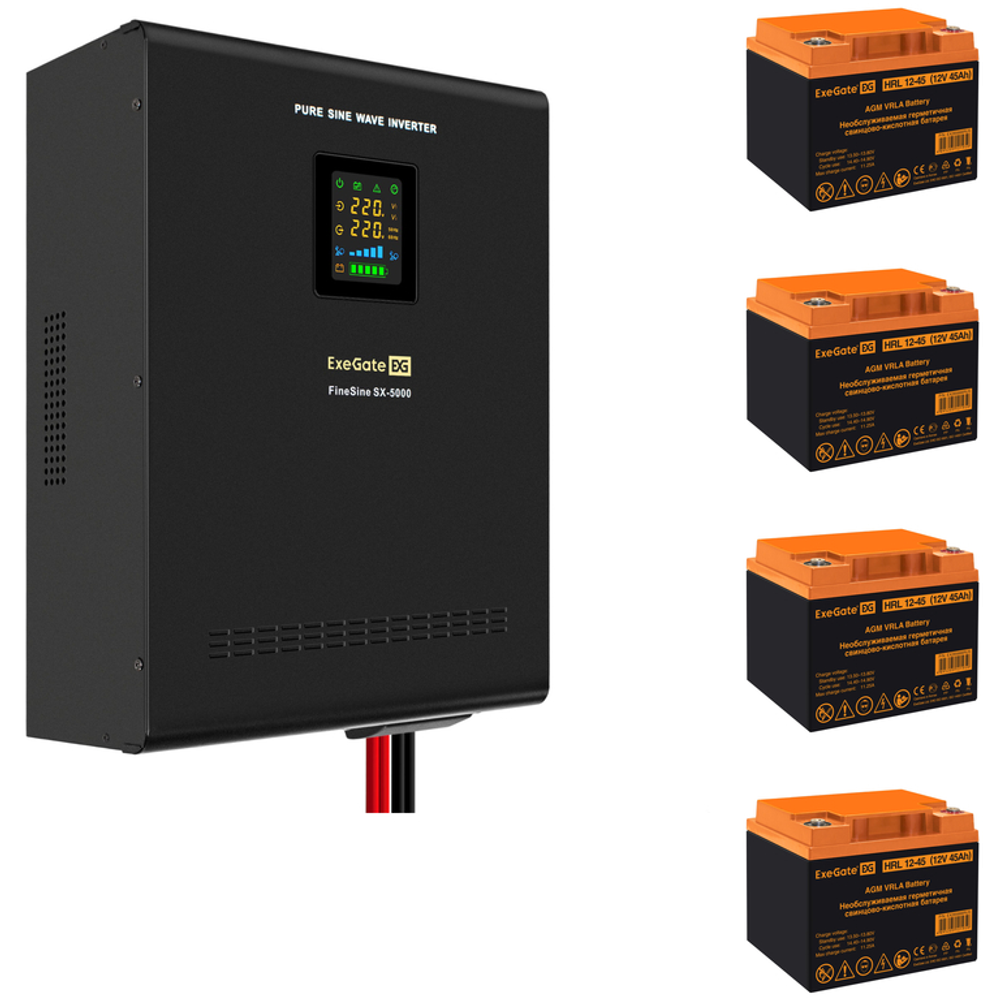 ИБП + батарея ExeGate FineSine SX-5000.LCD.AVR.2SH.T + 4x HRL 12-45 (45Ач)