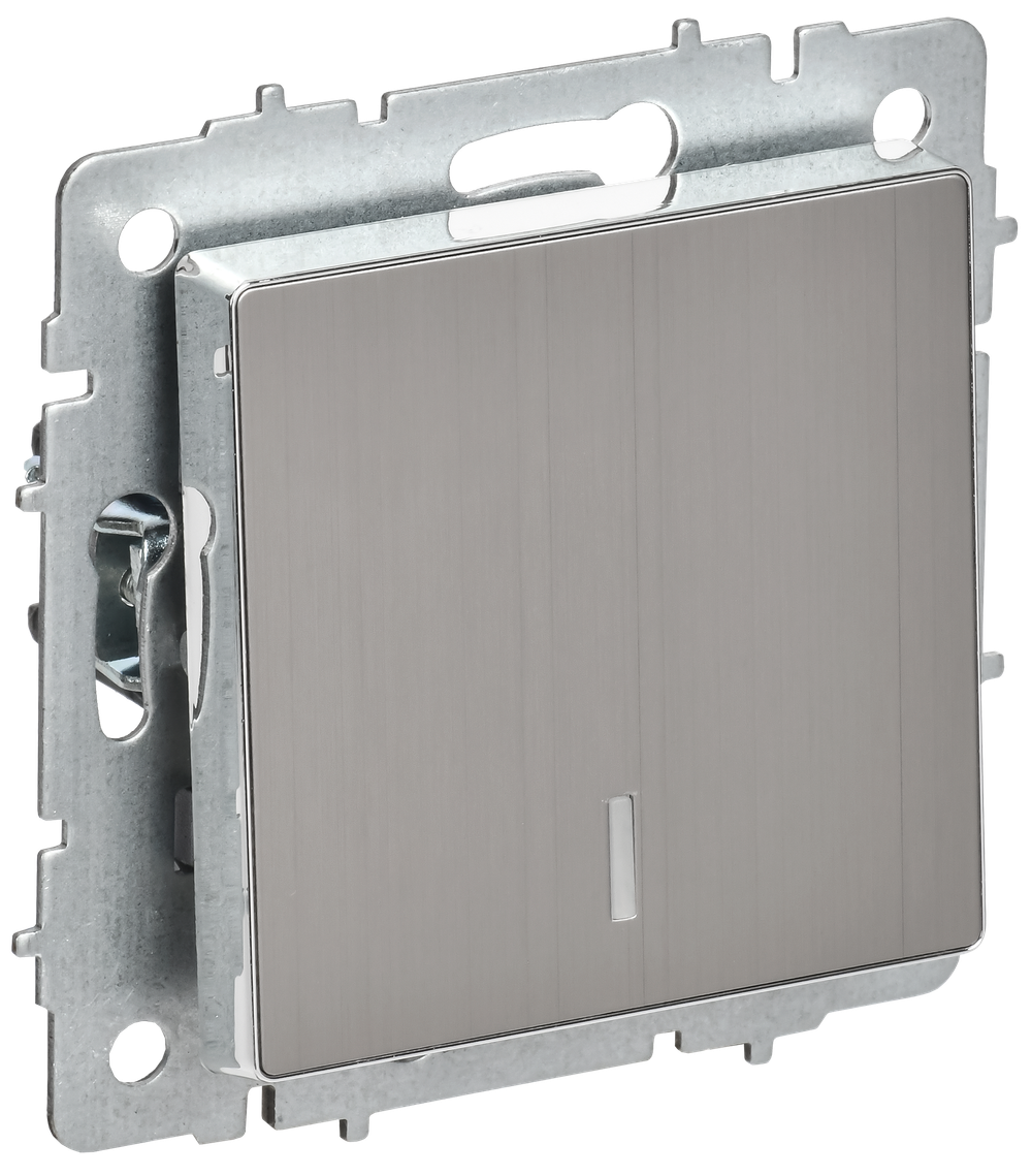 BRITE Выключатель 1-клавишный проходной с индикацией 10А ВС10-1-7-БрГН металл хром/никель IEK