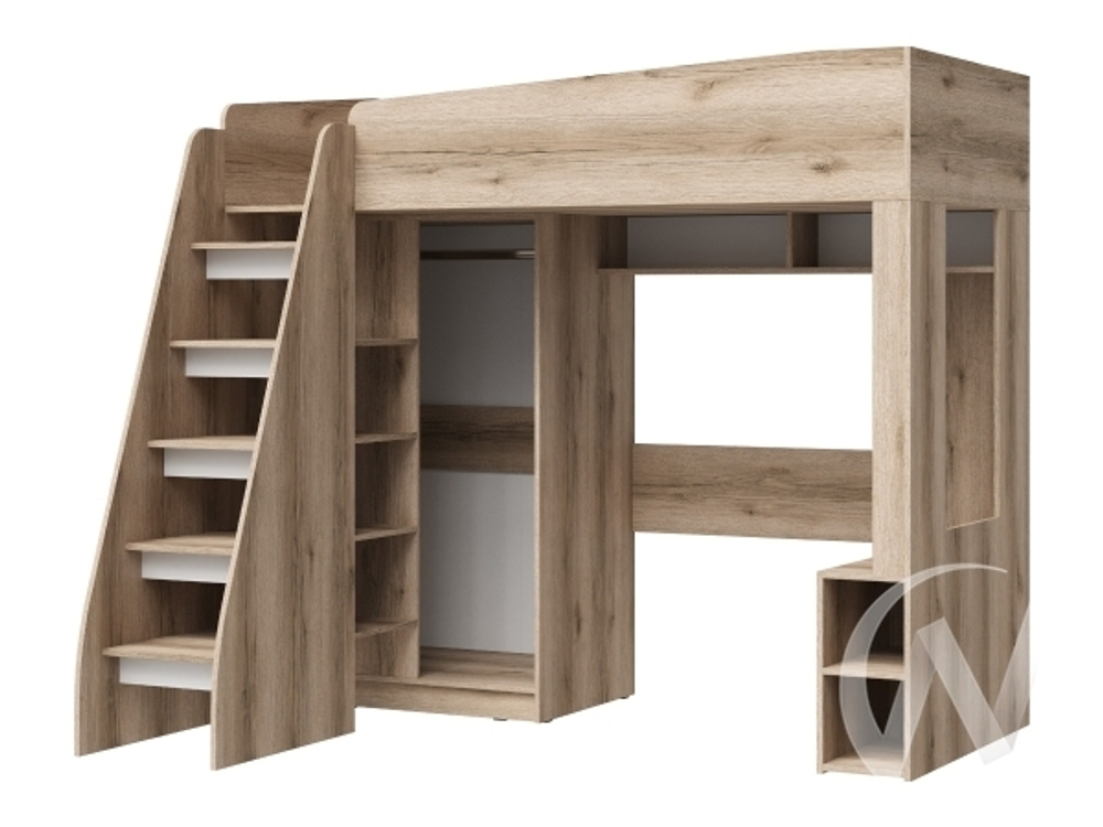 Кровать-чердак КР-02 Детская Киви (дуб делано/супермат белый)