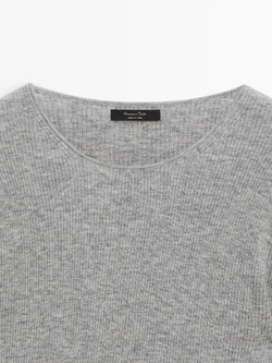 Massimo Dutti Шерстяной свитер в рубчик, светло-серый