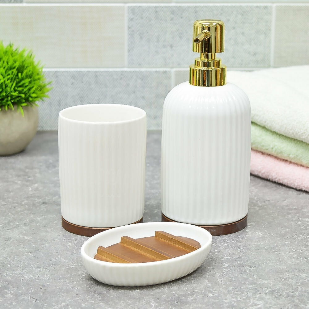 Набор для ванной 3 предмета "Tropical" (дозатор, мыльница, стакан), фарфор