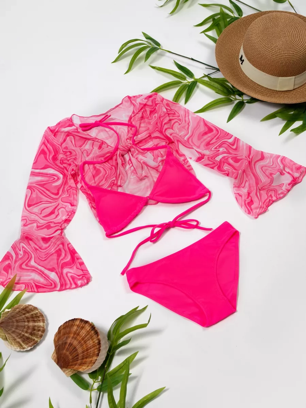 купальник раздельный 3 в 1 кроп топ парео и трусики