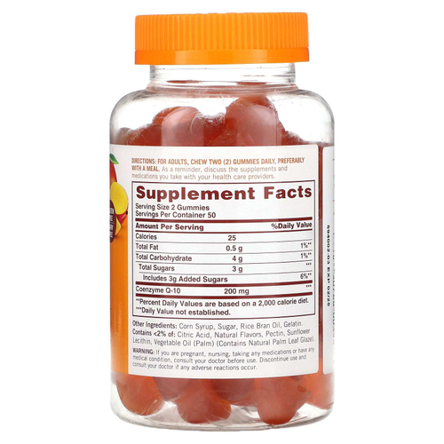 Sundown Naturals, Q10, коэнзим, со вкусом персика и манго, 200 мг, 100 жевательных мармеладок (100 мг в 1 жевательной таблетке)