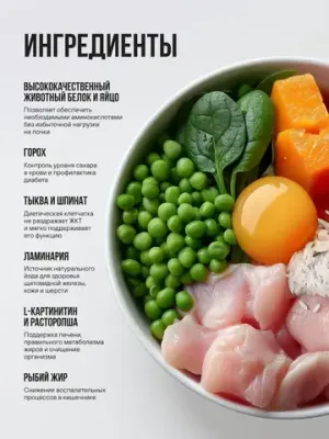 Корм сухой полнорационный BOWL WOW с индейкой и тыквой для кошек с чувствительным пищеварением
