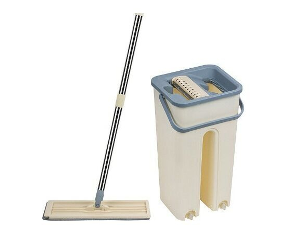 Комплект для уборки Рыжий кот Clean hands beige, ведро с отжимом, швабра