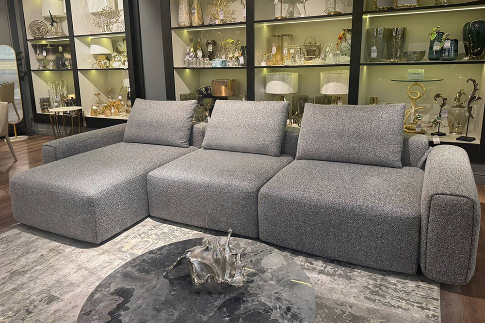 Диван трехместный Турин(Turin)(3 секции) с канапе и мех черно/серый Santo1606 355x163,5xx68см Garda Decor