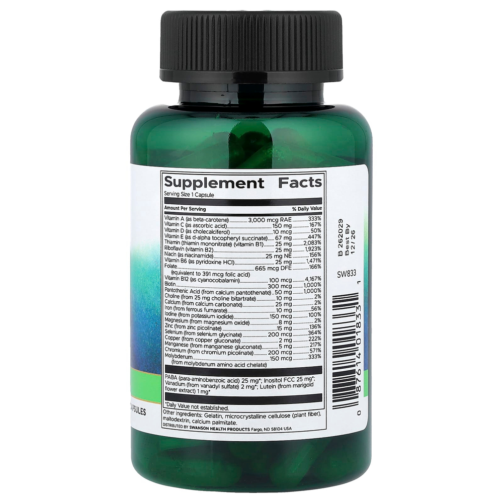 Swanson, мультивитамины с железом, 90 капсул