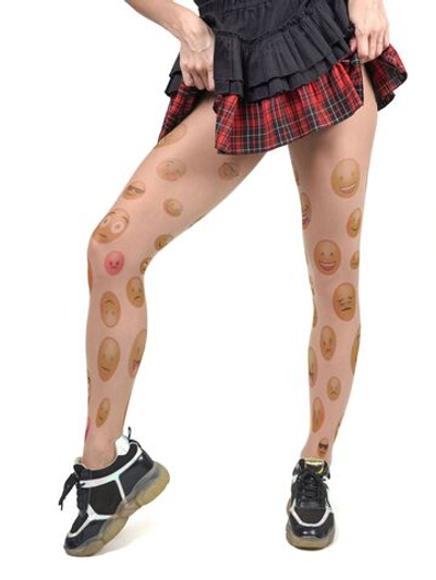 Колготки с принтом в виде цветных смайликов (Размер: S-M-L) (Цвет: бежевый)