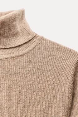 ZARA ТРИКОТАЖНЫЙ ТОП С ВЫСОКИМ ВОРОТНИКОМ, ТЕМНЫЙ БЕЖЕВО-КОРИЧНЕВЫЙ