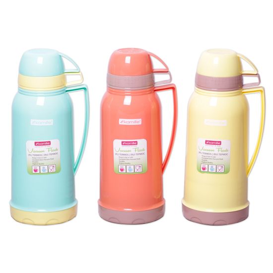 Термос 600 мл пластиковый со стеклянной колбой (2 чашки) Kamille