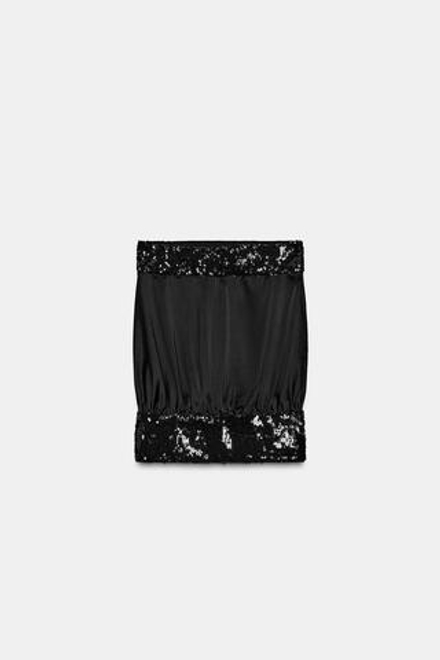 ZARA ТОП БЕЗ БРЕТЕЛЕК С ПАЙЕТКАМИ, ЧЕРНЫЙ