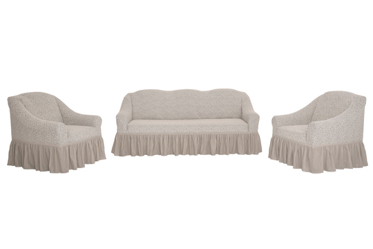 Комплект чехлов на диван и кресла с оборкой Жаккард, цвет Слоновая кость