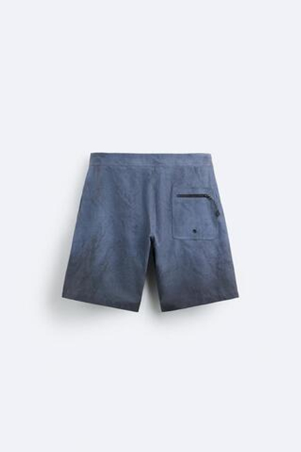 ZARA ДЛИННЫЕ ПЛАВКИ С ПРИНТОМ В ВИДЕ БРЫЗГ, СЕРО-СИНИЙ