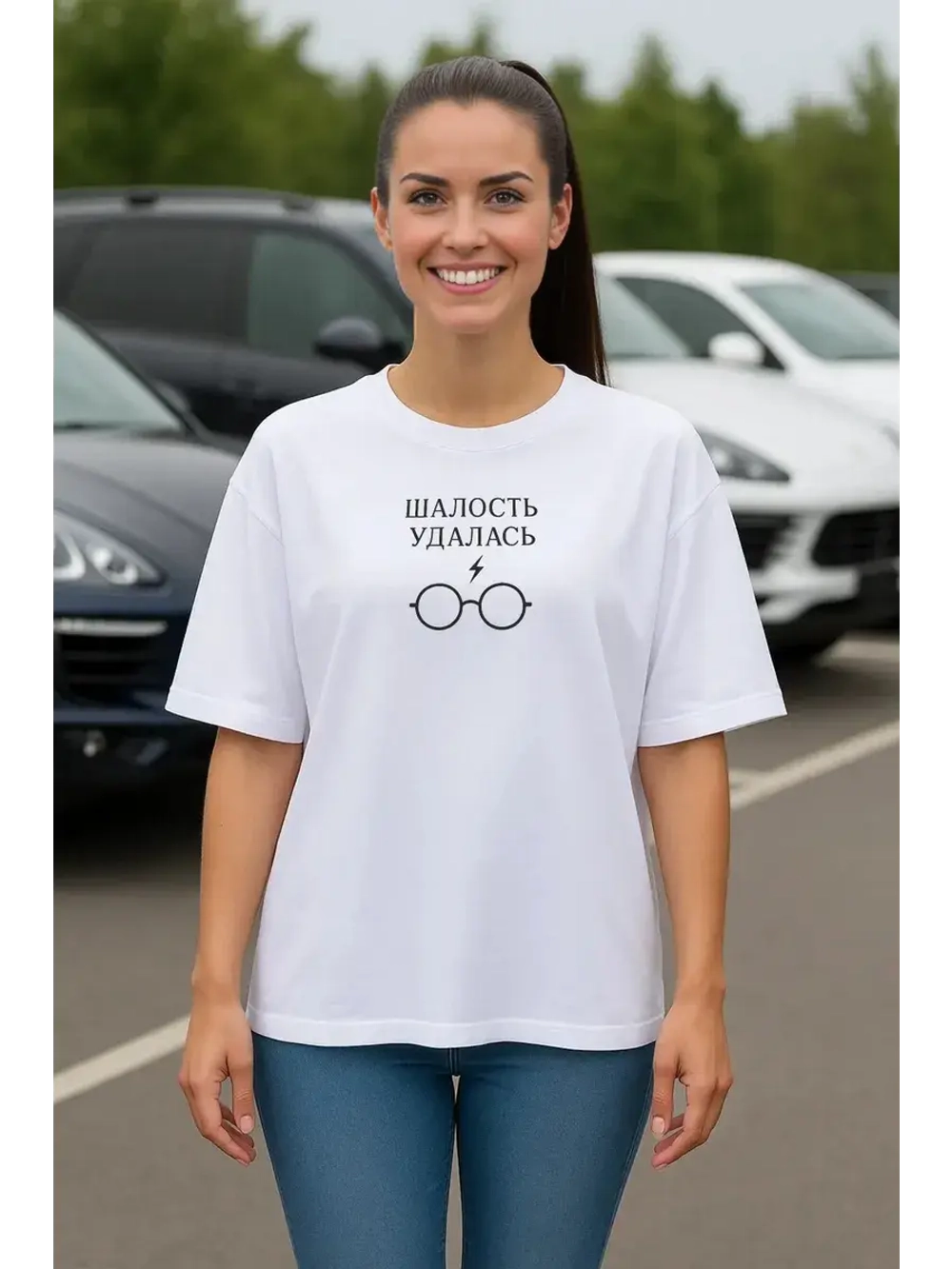 Футболка больших размеров с принтом шалость