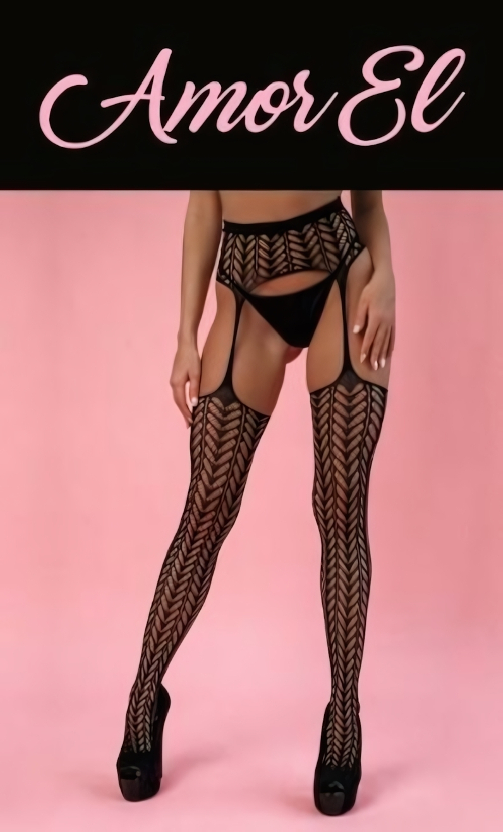 Эффектные чулки с поясом (Размер: S-M-L) (Цвет: черный)