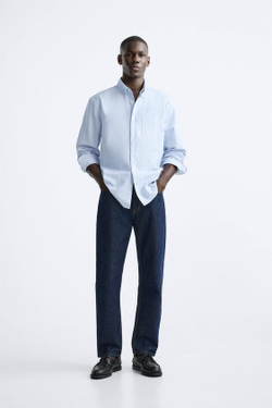 ZARА РУБАШКА ОКСФОРД, БЕЛЫЙ/НЕБЕСНО-ГОЛУБОЙ