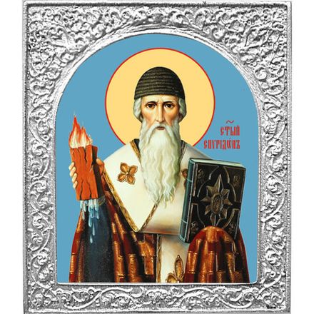 Спиридон Тримифунтский. Маленькая икона в серебряной раме. 4,5 х 5,5 см.