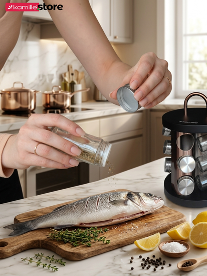 Набор ёмкостей для специй 12 шт. Kamille КМ 7034 на круглой подставке с ручкой