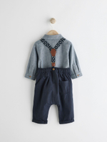 Боди с длинным рукавом и брюки на подтяжках в комплекте для малышей Next Q96-750, Темно-синий