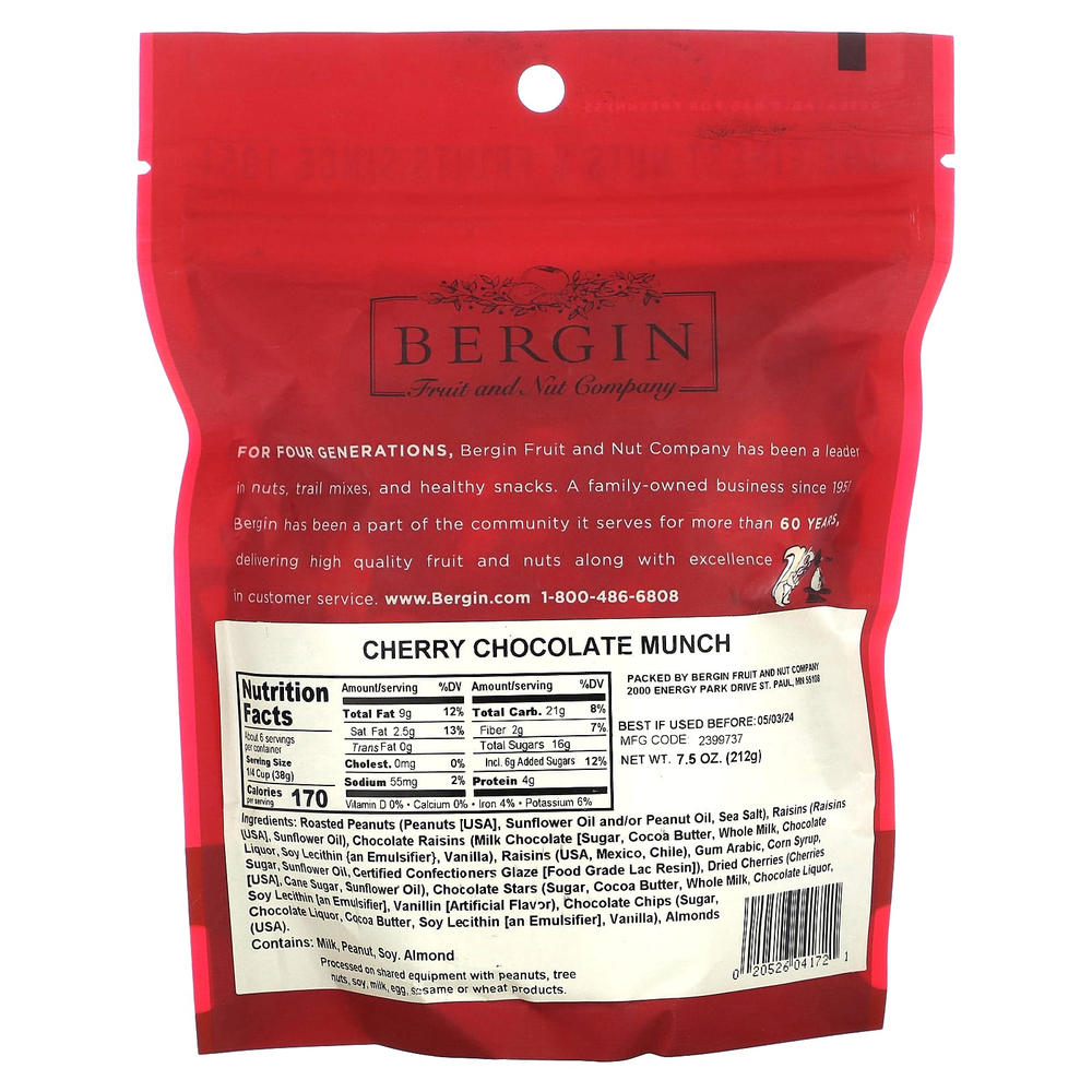 Bergin Fruit and Nut Company, Chocolate Munch Mix, вишня, 212 г (7,5 унции)