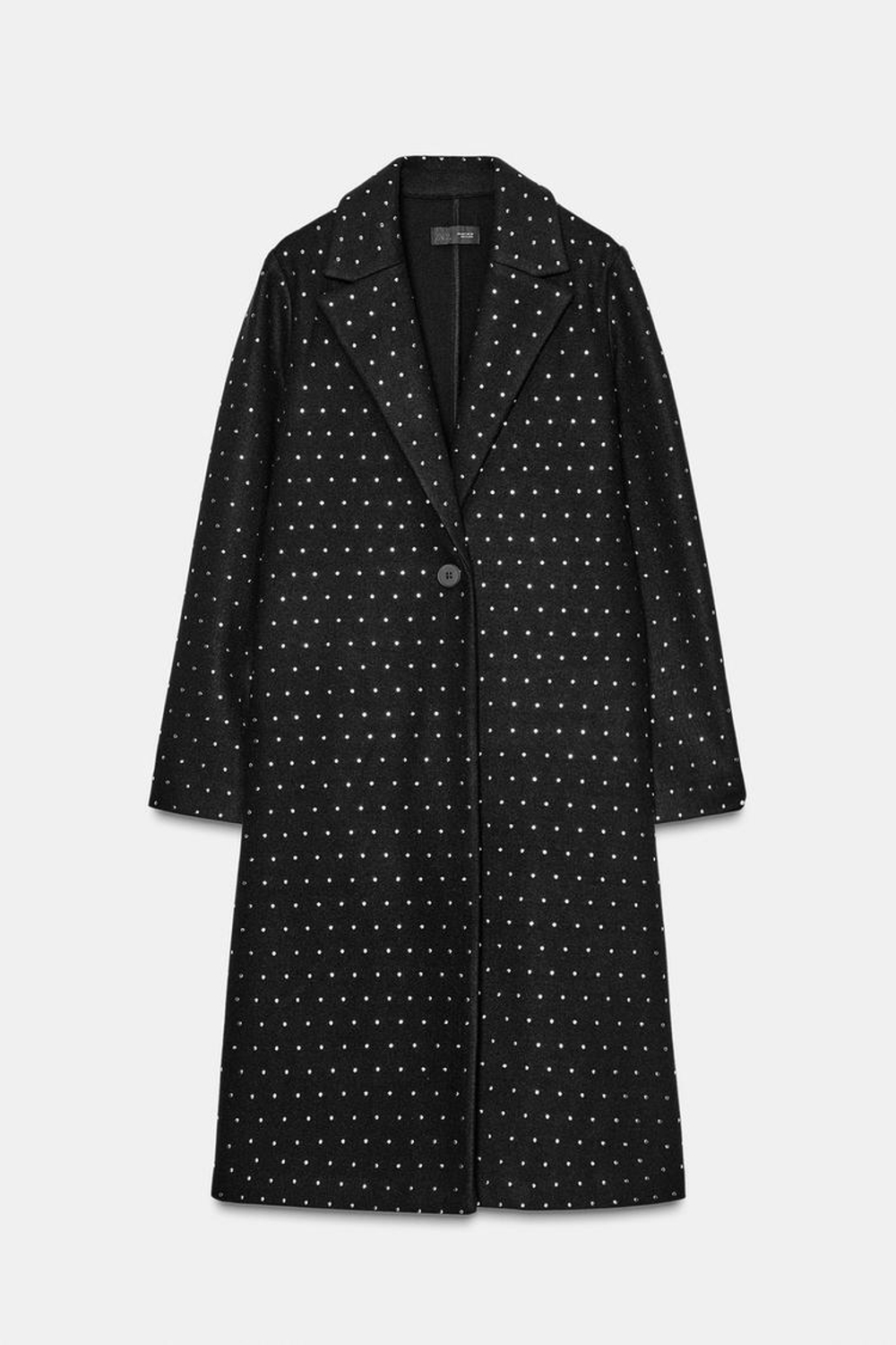 ZARA МЯГКОЕ ПАЛЬТО СО СТРАЗАМИ, ЧЕРНЫЙ