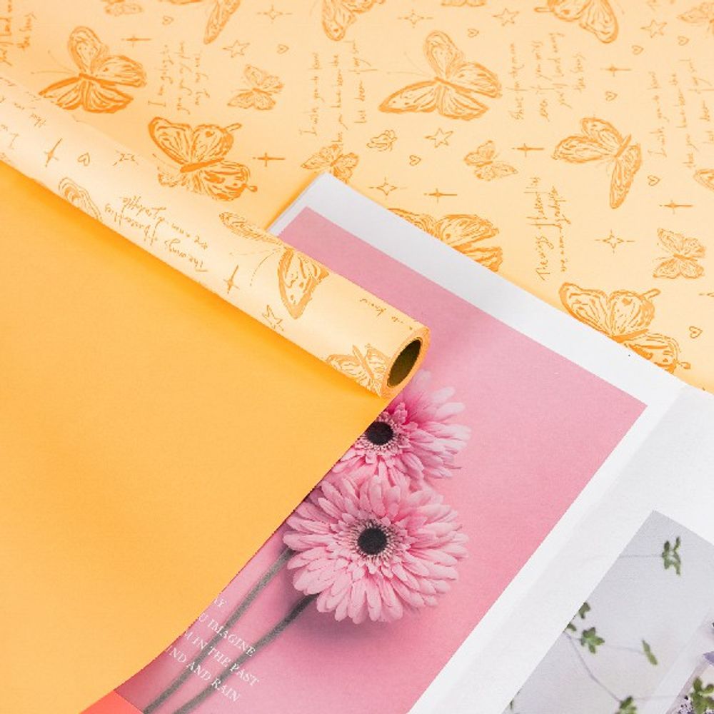 Пленка матовая "Бабочки Нежные" 57см*10м Манго