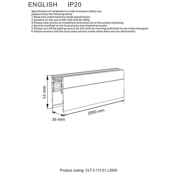 Шинопровод магнитный Crystal Lux CLT 0.113 01 L2000 WH