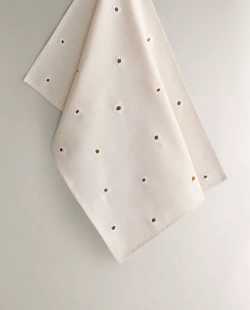 ZARA HOME КУХОННОЕ ПОЛОТЕНЦЕ ИЗ ХЛОПКА С ВЫШИВКОЙ «РОМАШКИ», ЭКРЮ