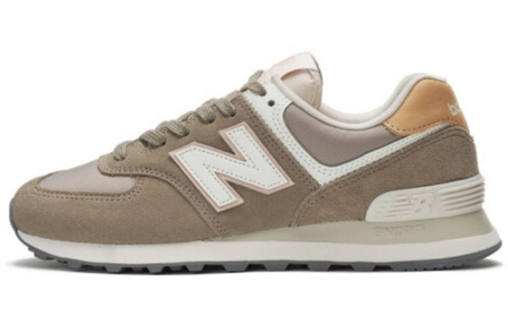 New Balance NB 574 retro first layer cowhide wear-resistant shock-absorbing low-cut casual running shoes women's khaki