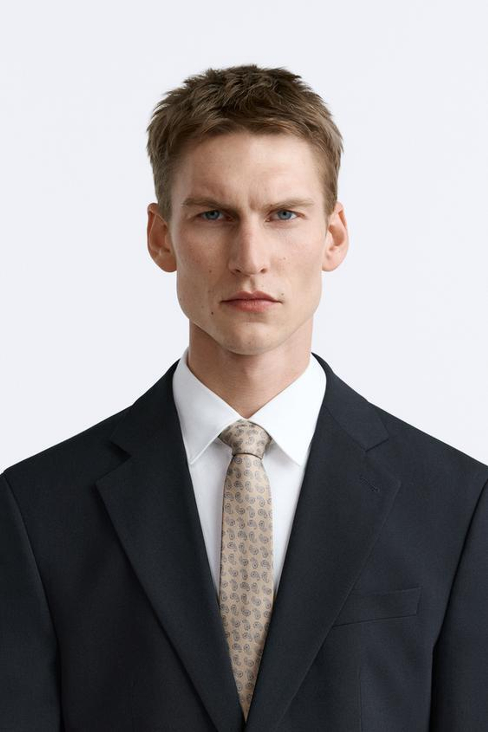 ZARA ГАЛСТУК ИЗ 100% ШЕЛКА С ПРИНТОМ ПЕЙСЛИ, БЕЖЕВЫЙ