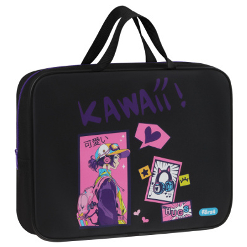 Папка текстильная с ручками 1 отделение, А4 "Kawaii", 350*265*80мм, текстиль, на молнии, Först