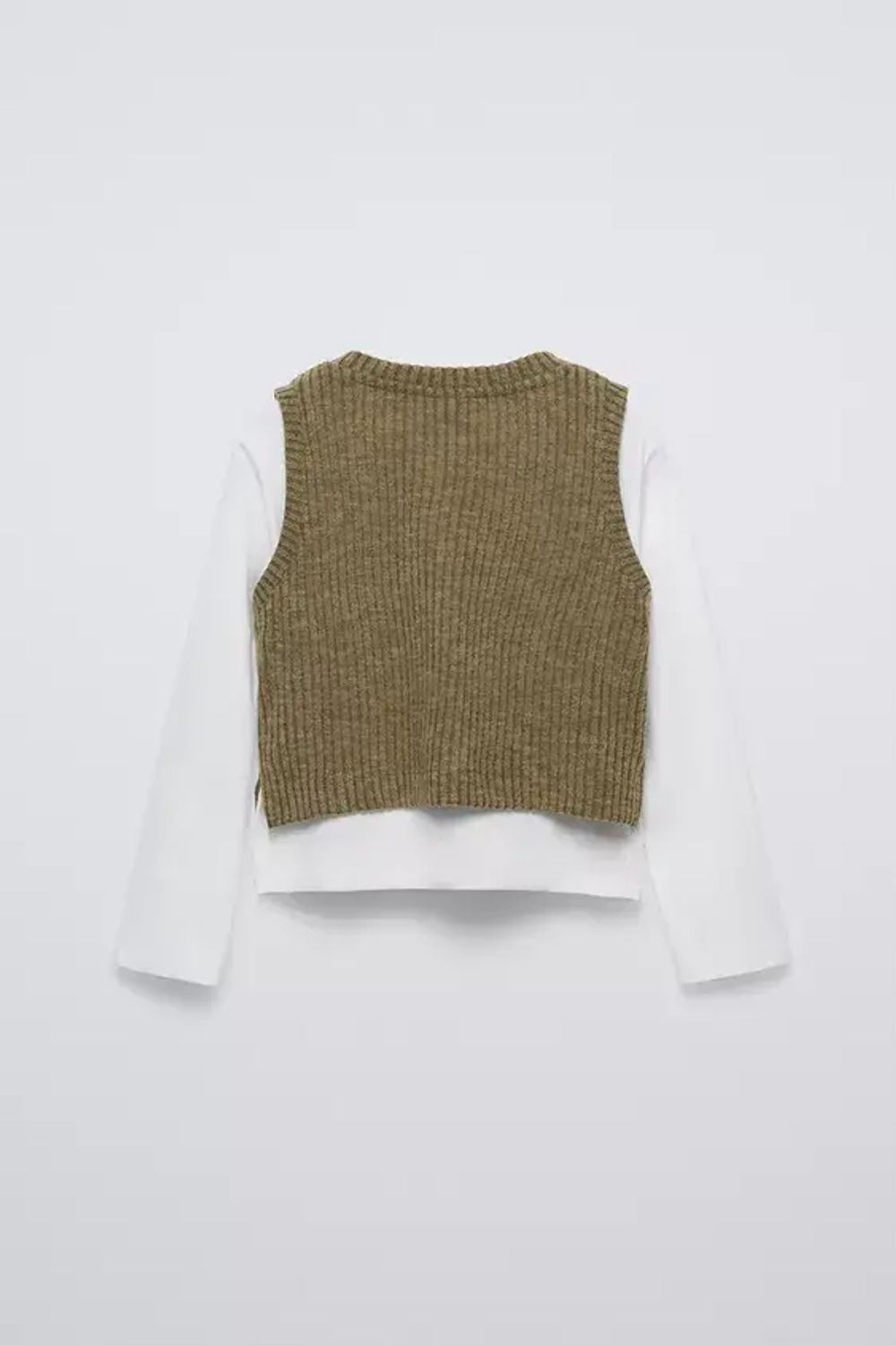 ZARA ТРИКОТАЖНЫЙ ТОП С КОНТРАСТНЫМИ РУКАВАМИ, ЗЕЛЕНЫЙ С МЕЛАНЖЕВЫМ ЭФФЕКТОМ